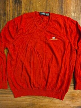 Merino Sweater Bobby Jones Red V Neck Size L Monogrammed